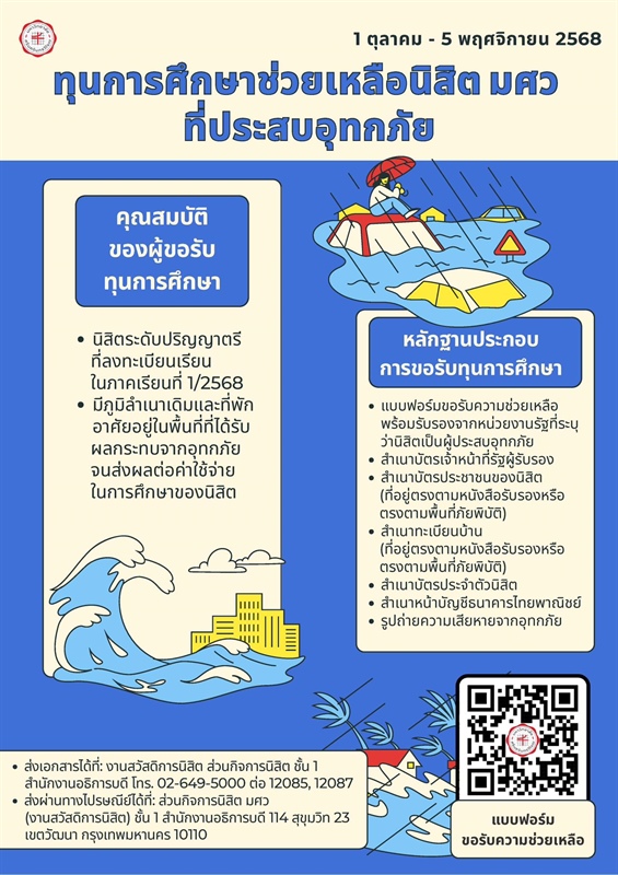 เปิดรับสมัครทุนการศึกษาช่วยเหลือนิสิตผู้ประสบอุทกภัย (เฟส2)